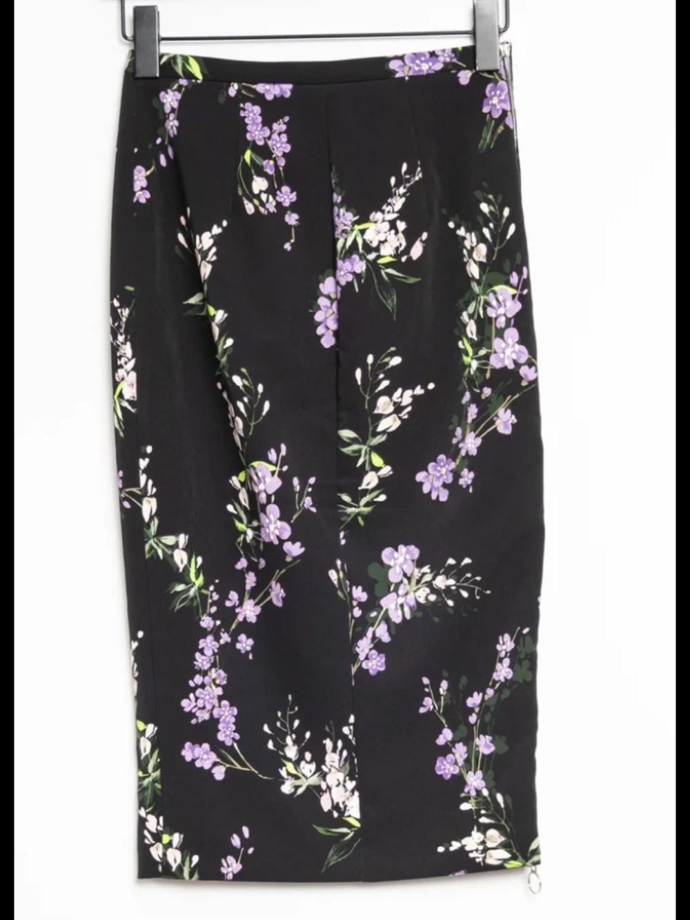 Pinko midi Black Floral Pencil Skirt with Purple Blooms